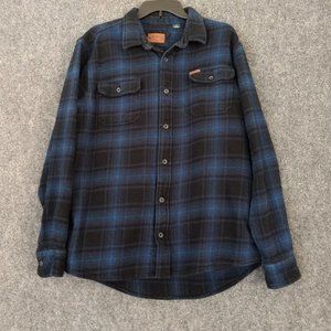 ORVIS Shacket Men's L Blue Flannel Plaid Button Flap Side Pockets Logo Workwear‎